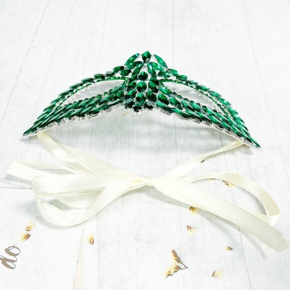 Handmade masquerade mask, Green crystal mask, Wedding party mask Masquerade ball - Picture 2 of 8